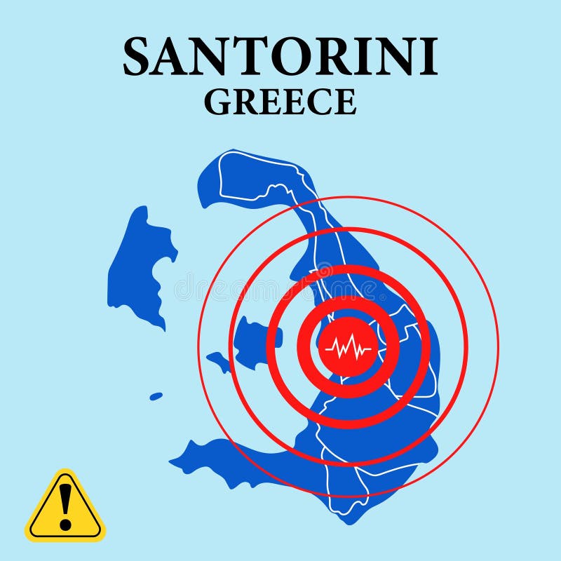 Isole Santorini Grecia. Mappa. Sismografo sismico del radar terremoto. Isola nel Mar Egeo. Illustrazione a colori piatta illustrazione di stock