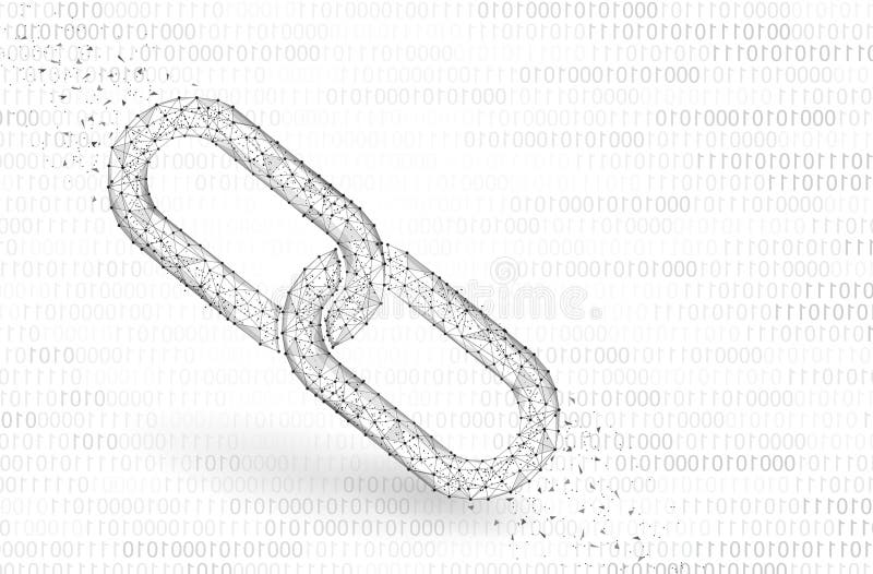 Isolerad abstrakt kedja. Kedjeelement för trådram på vitt. Symbol för tekniksamarbete i länkskyddsblockkedjan. stock illustrationer