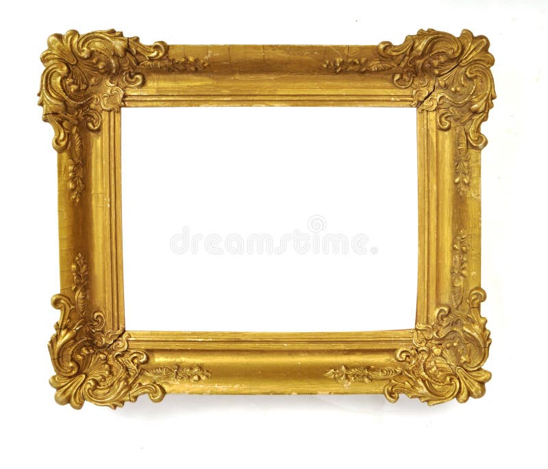 Isolerad fotoram, liten guld- antik fotoram, tappningram arkivbild Isolerad fotoram, liten guld- antik fotoram, tappningram arkivbild