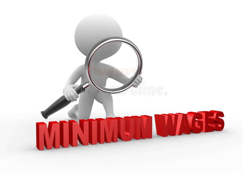 3d people - man , person with magnifying glass examine minimum wage. 3d people - man , person with magnifying glass examine minimum wage