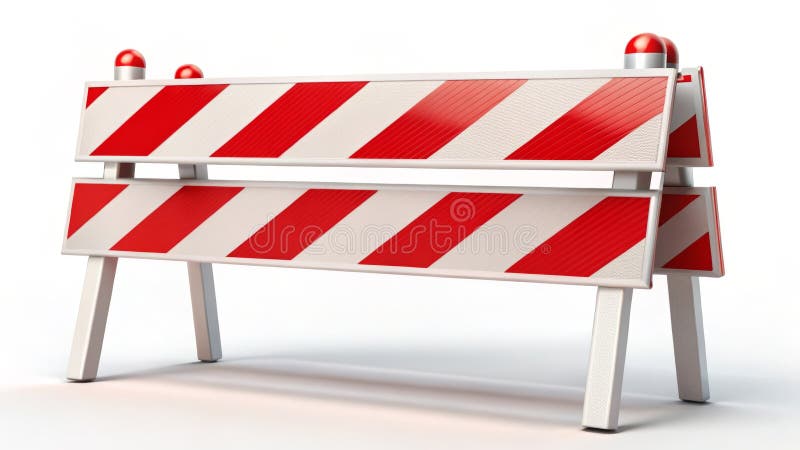Isolerad Red and White Stripe Traffic Barrier Sign Wide Angle Perspektiv för säkerhet och trafikledning royaltyfri illustrationer