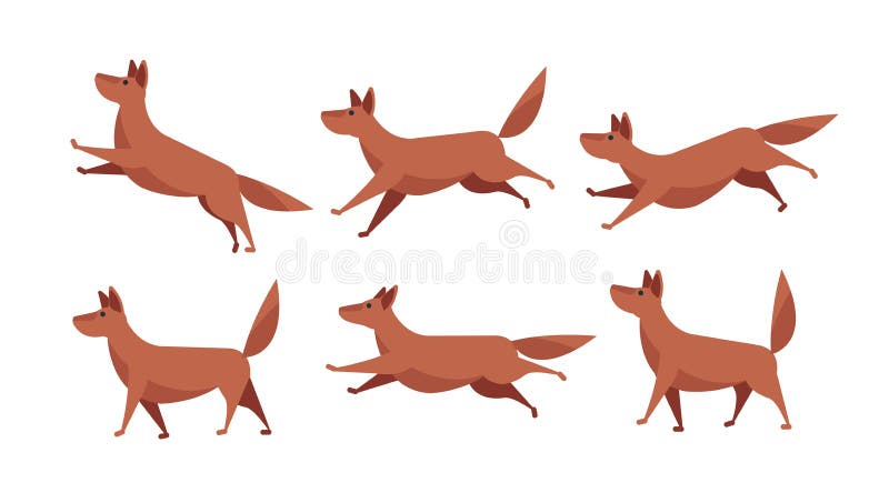 Running cartoon dog animation sprite sheet vector set isolated. Doggy friendly run process, animal funny and playful illustration. Running cartoon dog animation sprite sheet vector set isolated. Doggy friendly run process, animal funny and playful illustration