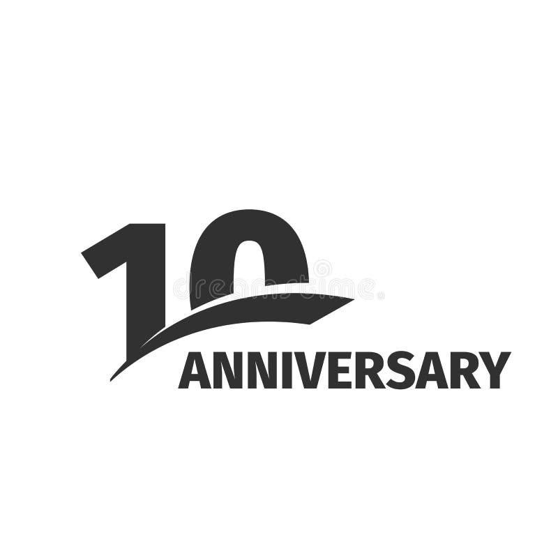 Isolerad 10th årsdaglogo för abstrakt svart på vit bakgrund logotyp för 10 nummer Tio år jubileumberöm stock illustrationer