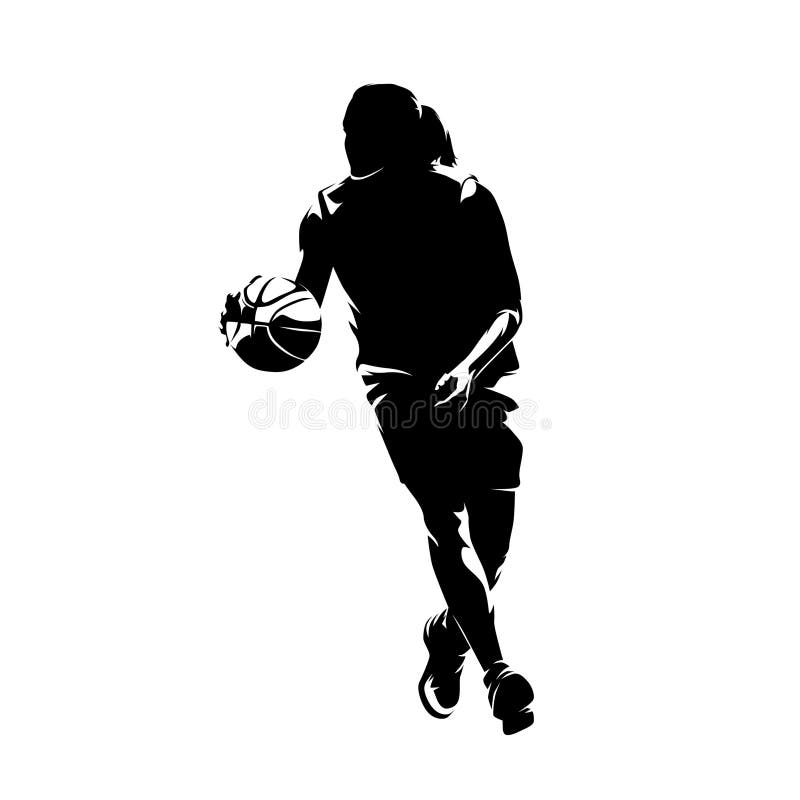 Isolerad vektorsilhuett för kvinnlig basketboll. kvinnliga idrottare, framvy vektor illustrationer