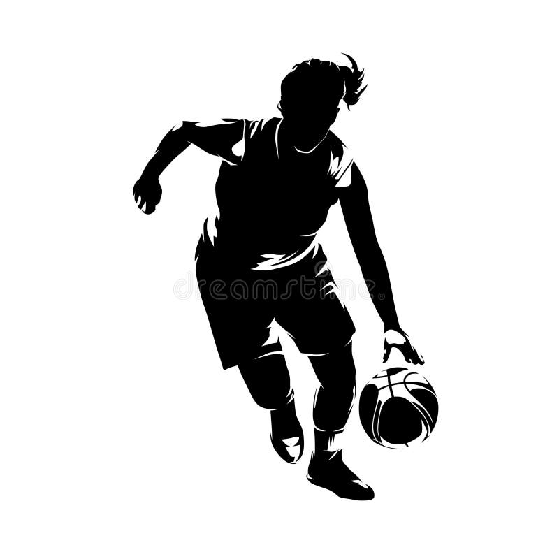 Isolerad vektorsilhuett för kvinnlig basketboll. kvinnliga idrottare, framvy stock illustrationer