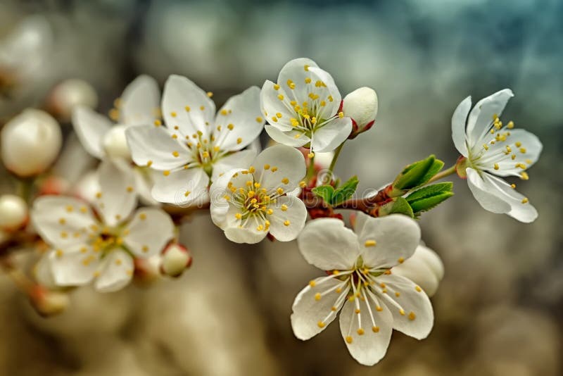 Isolerad white för bakgrundsfilialCherry blomning royaltyfri fotografi