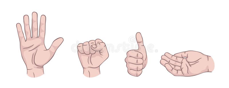 Isolerade handgester. handflata tummen uppåt med överhand. modern vacker stil. realistisk. vektorbild med platt stil. stock illustrationer