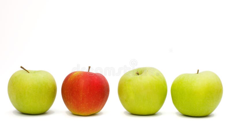 4 apples isolated on white , 3 green and 1 red . 4 apples isolated on white , 3 green and 1 red .