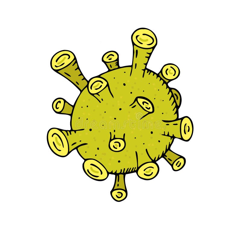 Isolerat vektorelementgult coronavirus utan bakgrundshandling i tecknad stil royaltyfri illustrationer
