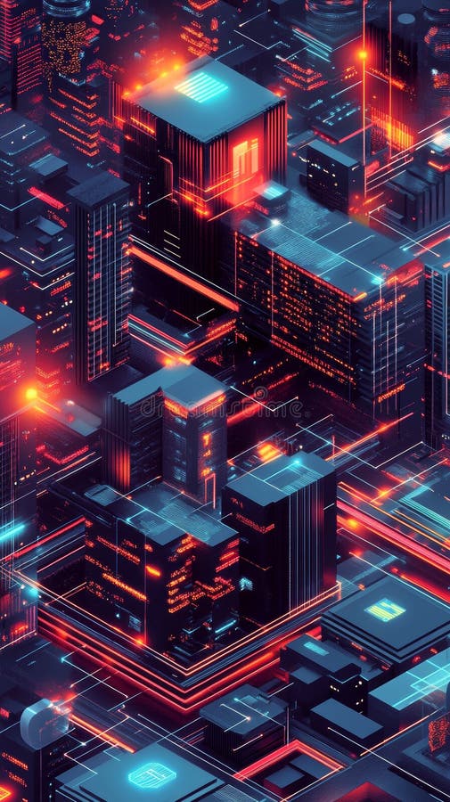 Isometric Abstract Illustration of a Futuristic Data Network vector illustration