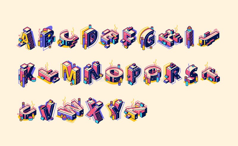 Isometric alphabet in memphis style, hipster abc royalty free illustration