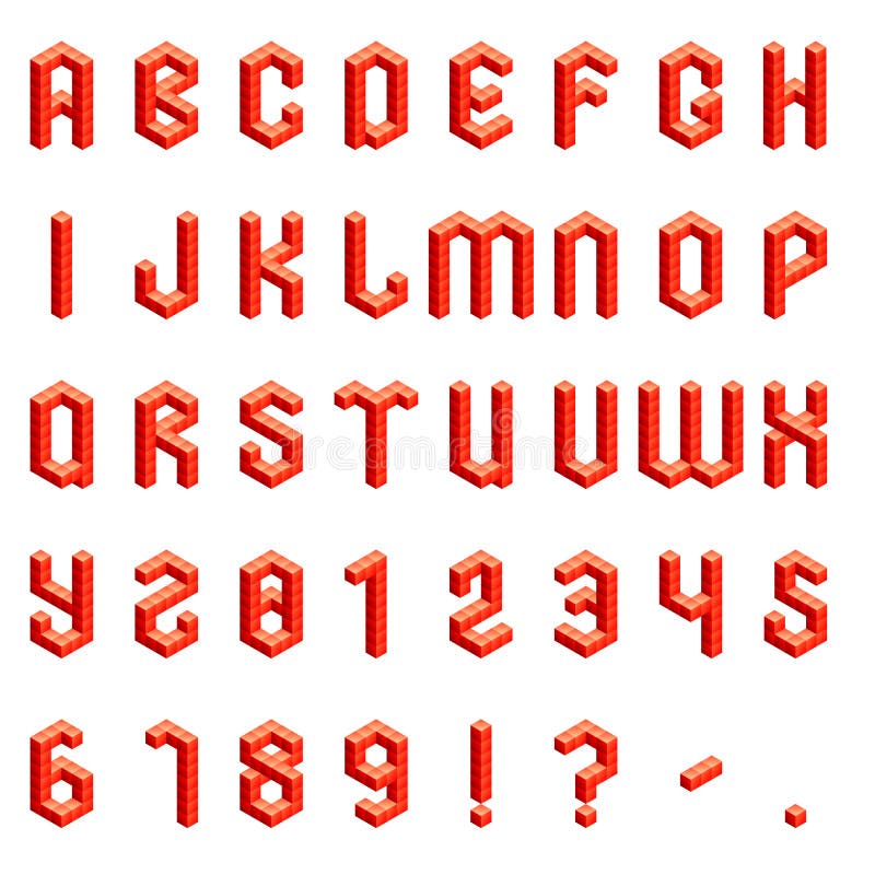 Full set of rec isometric alphabet and numbers