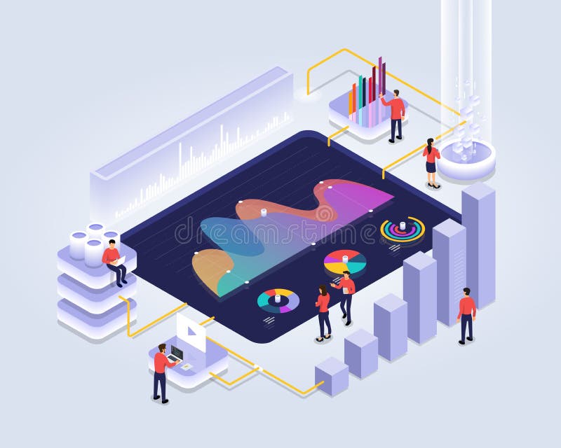 isometric analyzing statistics vector illustration isometric analyzing statistics vector illustration