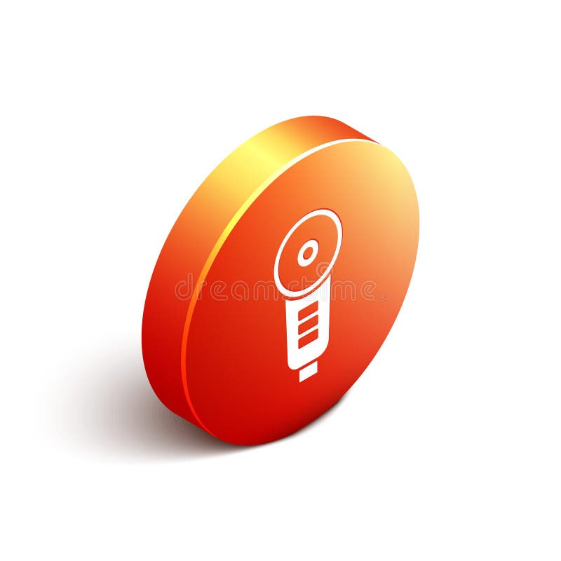 Isometric Angle grinder icon isolated on white background. Orange circle button. Vector Illustration royalty free illustration