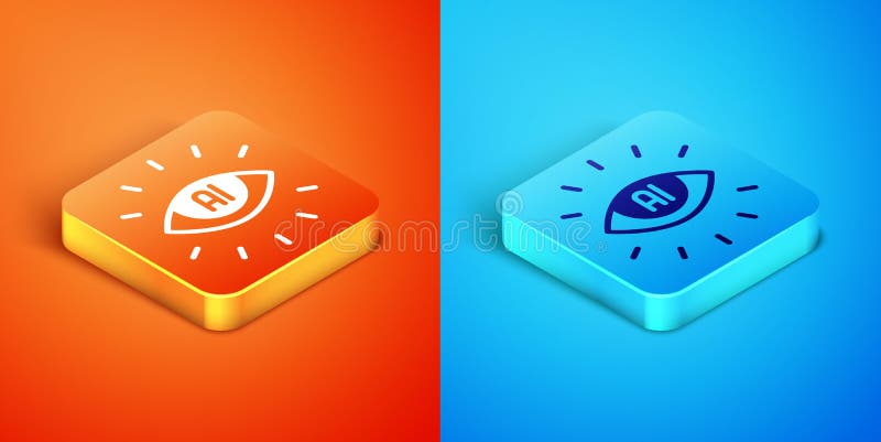 Isometric Artificial Intelligence AI Icon Isolated on Orange and Blue ...
