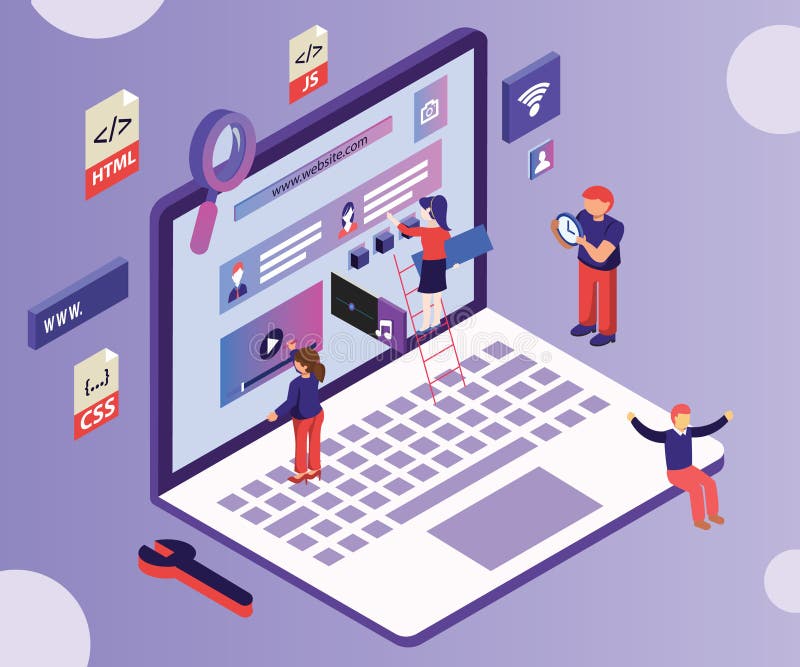 Isometric Artwork Concept of People Web Designing in a PC for a client. royalty free illustration