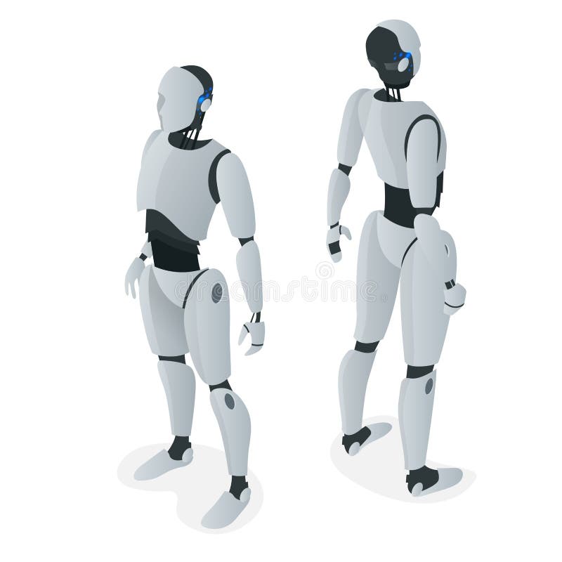 Isometric autonomous Robot. Flat vector Isolated on white illustration. Artificial intelligence stock illustration