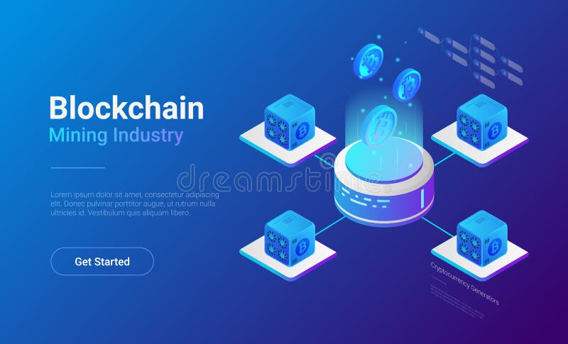 Isometric Bitcoin Miners vector. Mining Industry C vector illustration