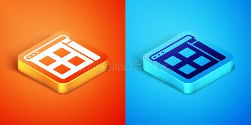 Isometric Browser Files Icon Isolated on Orange and Blue Background ...
