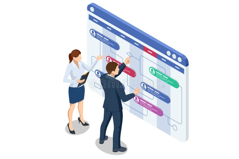 Isometric Business Project Management System. Schedule for plan tasks and progress. Strategy for construction and stock illustration