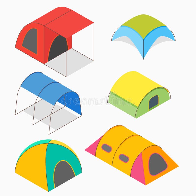 Isometric Camping Tents Vector Illustration. Stock Vector