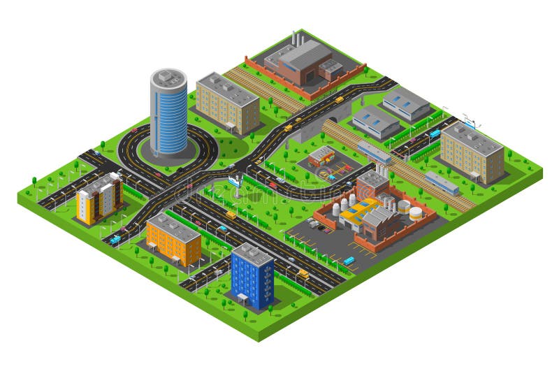 Isometric City Industrial Area Composition Poster