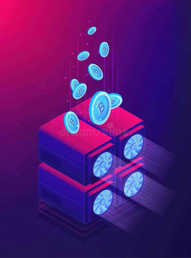 Isometric cloud mining concept. vector illustration