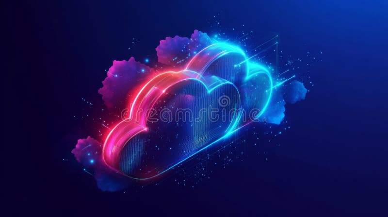 This isometric cloud storage illustrates digital data transmission, illustrating network computing technologies.