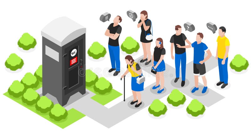 Isometric Colored Queue Composition stock illustration