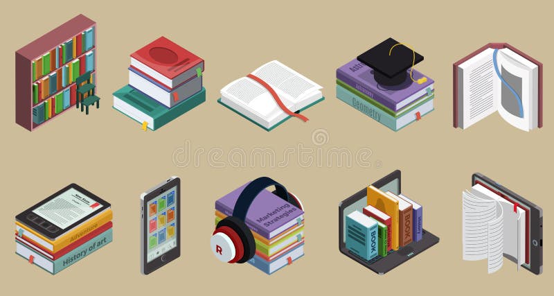 Isometric Colorful Books Collection vector illustration