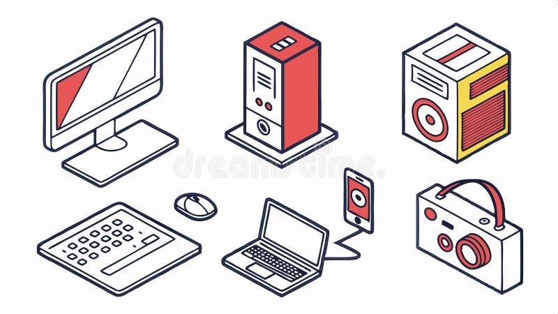 Isometric computer and devices, technology and office equipment illustration vector design Generative AI stock illustration