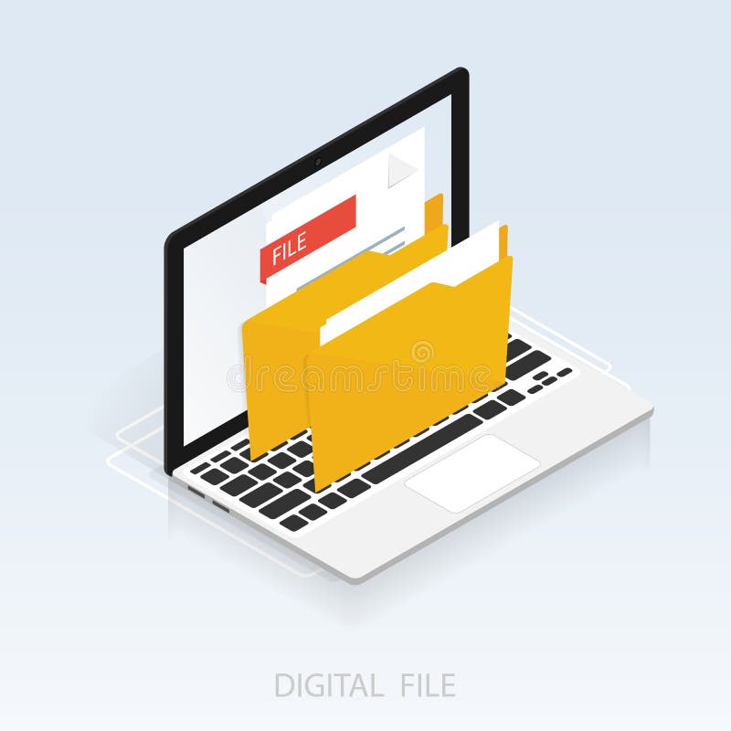 Isometric computer digital file folder vector royalty free illustration
