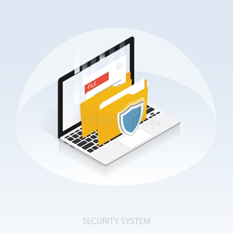 Isometric computer digital file folder vector stock illustration