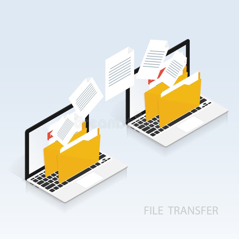 Isometric computer file transfer vector stock illustration