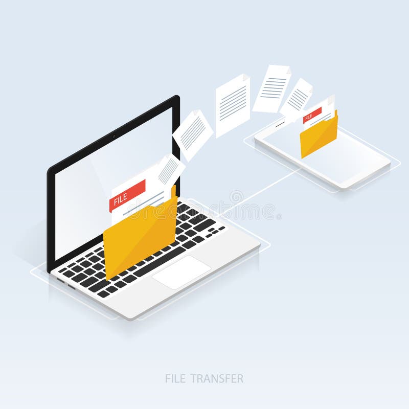 Isometric computer file transfer vector vector illustration