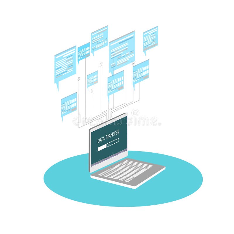 Isometric computer icon graphics data exchange stock illustration