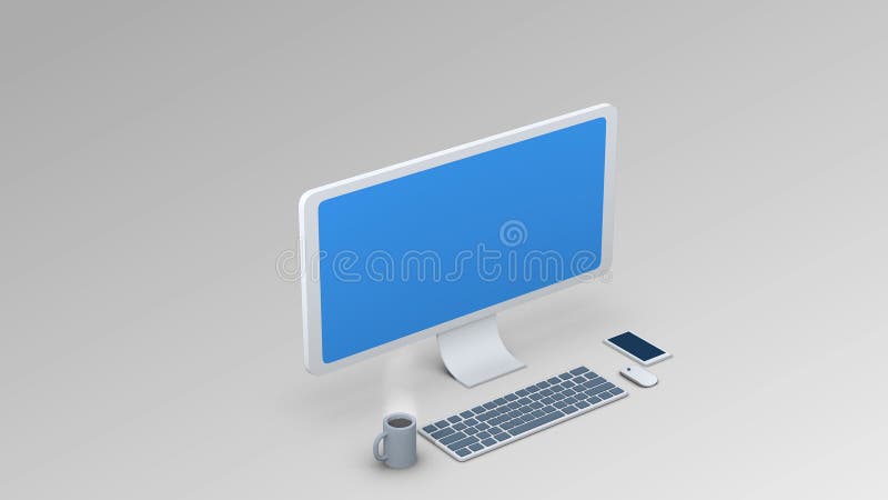 Isometric computer illustration. Display / Keyboard / Mouse royalty free illustration
