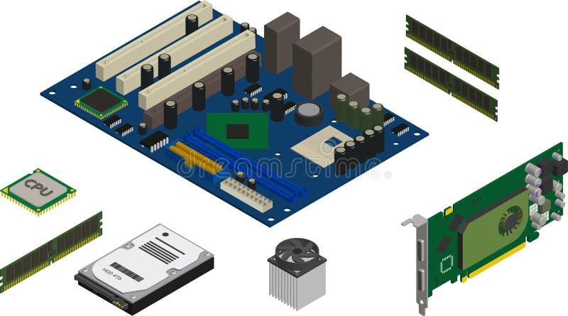 Isometric Computer Parts Icons Set. vector illustration