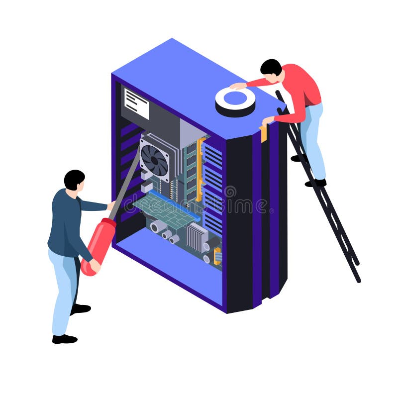 Isometric Computer Repair stock illustration