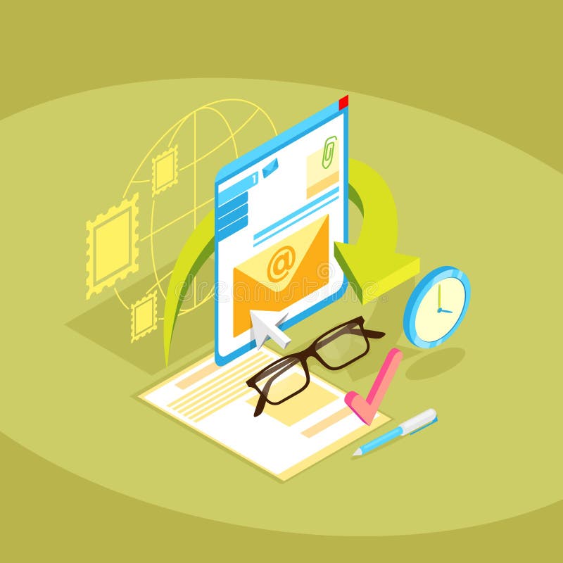 Isometric Concept Design of Mail. E-mail Worldwide Delivery. Vector ...
