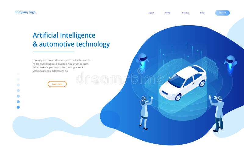 Isometric Cybernetic Robots and people works with a virtual interface in augmented reality. Virtual computer development stock illustration
