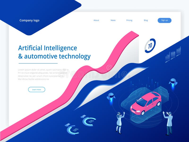 Isometric Cybernetic Robots and people works with a virtual interface in augmented reality. Virtual computer development royalty free illustration