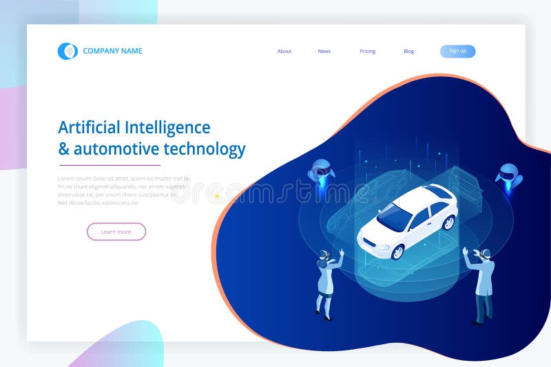 Isometric Cybernetic Robots and people works with a virtual interface in augmented reality. Virtual computer development royalty free illustration
