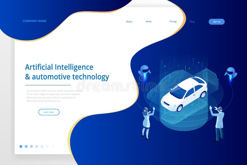 Isometric Cybernetic Robots and people works with a virtual interface in augmented reality. Virtual computer development royalty free illustration