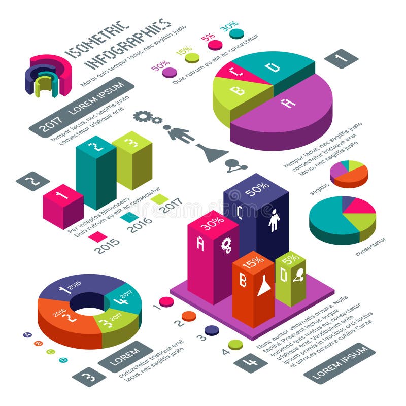 Isometric 3d biznesowy wektorowy infographic z kolor mapami i diagramami ilustracji Isometric 3d biznesowy wektorowy infographic z kolor mapami i diagramami ilustracji