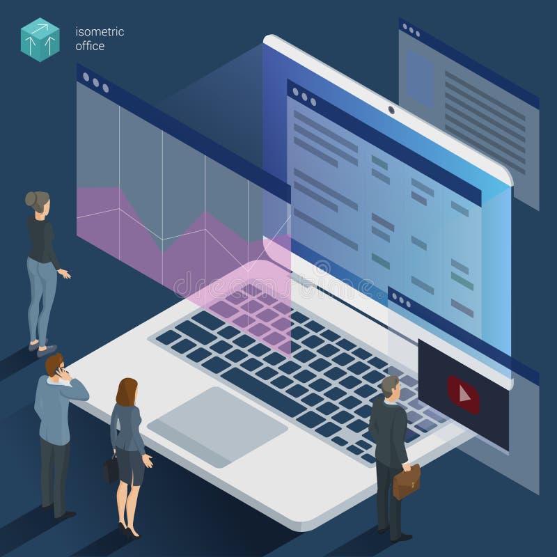 Isometric 3d płaskiego projekta wektorowa biurowa praca royalty ilustracja Isometric 3d płaskiego projekta wektorowa biurowa praca royalty ilustracja