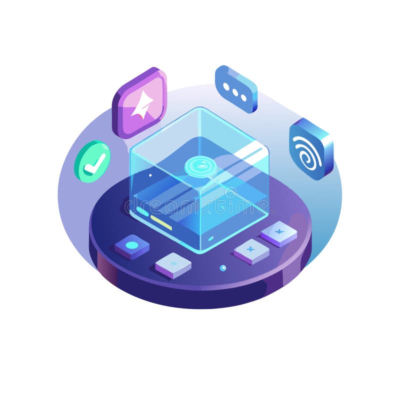 Isometric Data Cube with App Icons: Modern Digital Interface Illustration vector illustration