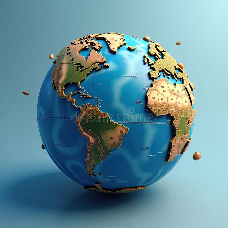 An isometric depiction of a world globe stock illustration