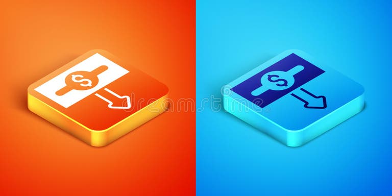Isometric Dollar Rate Decrease Icon Isolated on Orange and Blue ...