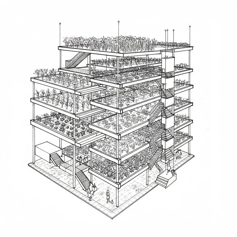 visual storytelling blueprint with modular content structure diagram showing interconnected narrative elements in isometric design